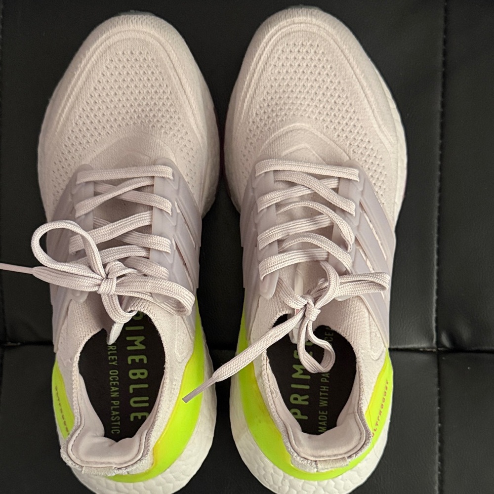 adidas Women Sneakers Light Gray with Neon Yellow Accent